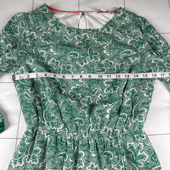 Boden Dress Womens 6 Green Dolly Day Paisley Faux Wrap Elastic Waist Classic - Picture 8 of 11